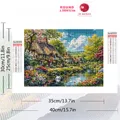 Diamantstickerei Haus Garten Landschaft Baum 20x30cm bis 50x70cm – 2