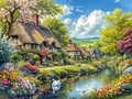Diamantstickerei Haus Garten Landschaft Baum 20x30cm bis 50x70cm – Farbe 5972