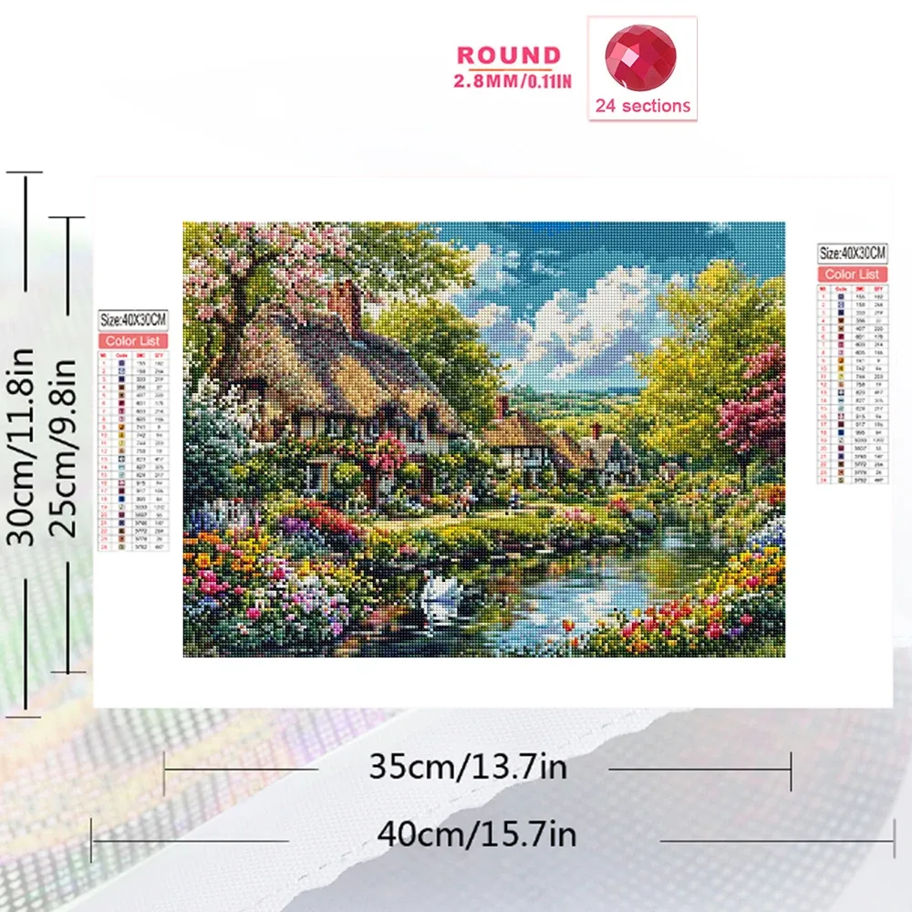 Diamantstickerei Haus Garten Landschaft Baum 20x30cm bis 50x70cm