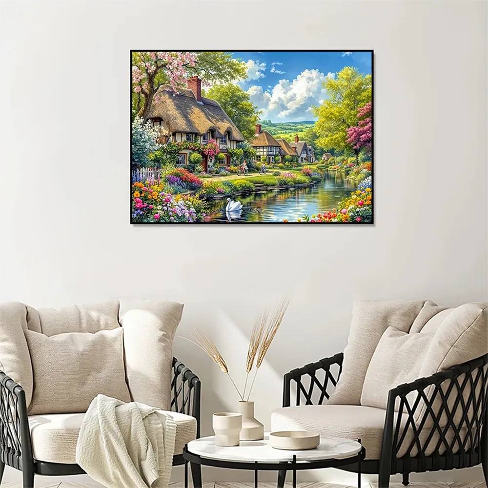 Diamantstickerei Haus Garten Landschaft Baum 20x30cm bis 50x70cm