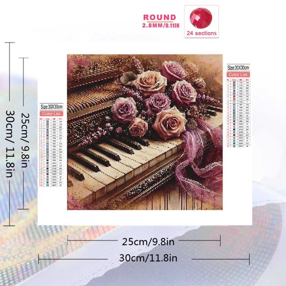 Diamantstickerei Klavier Musikinstrument 20x20cm bis 50x50cm