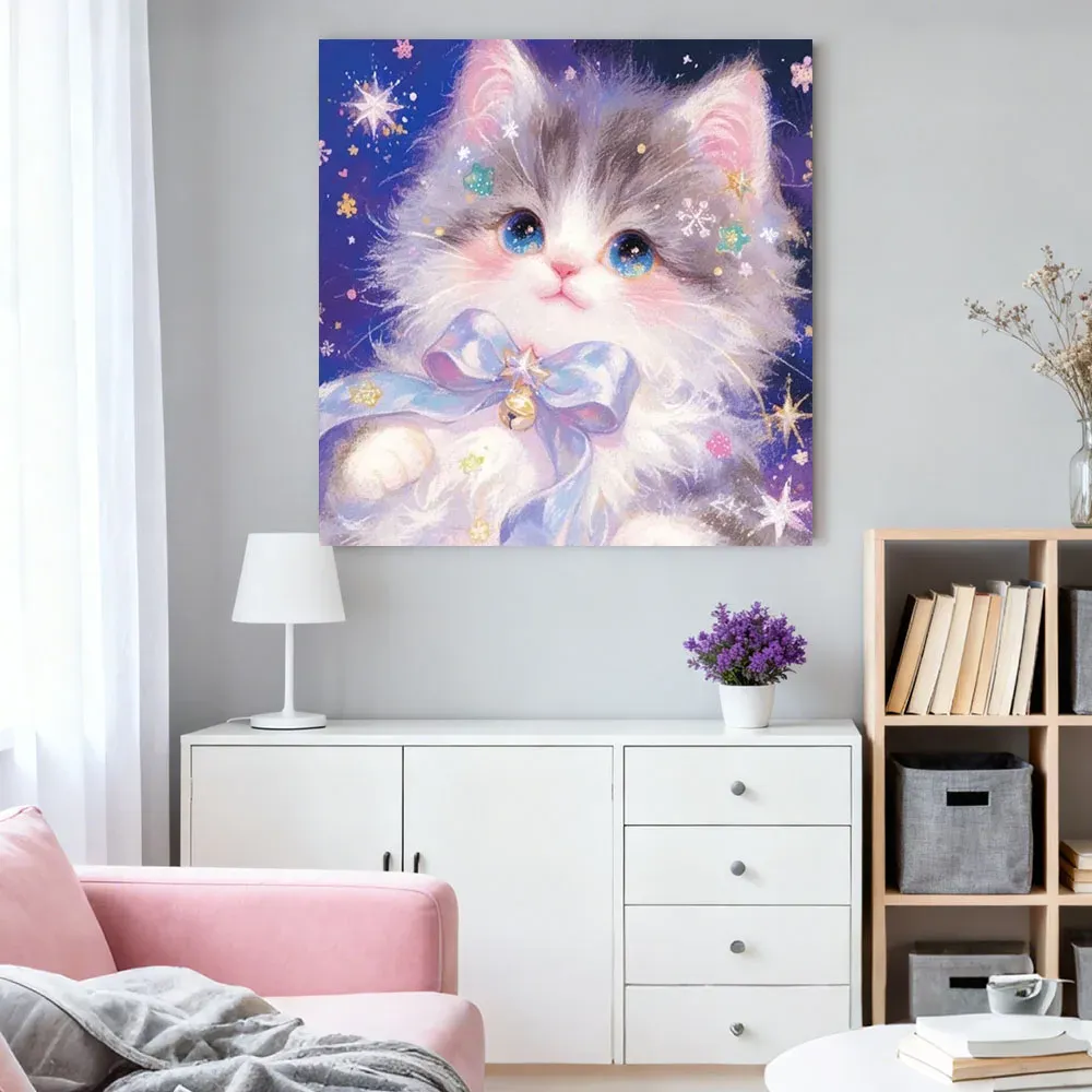 Diamond Painting Katze AB Diamanten rund oder quadratisch 20 bis 35 cm