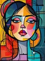 Diamond Painting Picasso Stil Figuren Mosaik handgefertigt rund quadratisch – Farbe Hellgrau (A6)