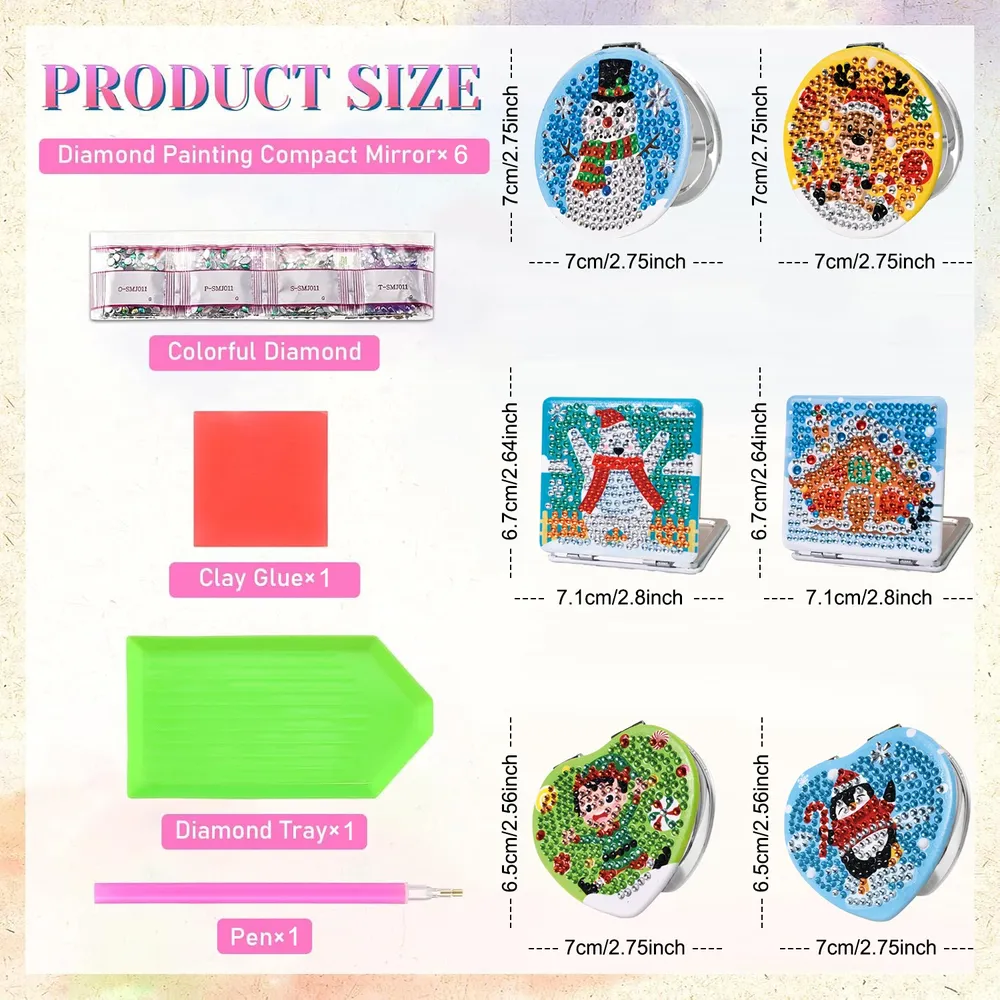 Diamond Painting Set kleiner Spiegel Weihnachtsmuster PU Leder Geschenk