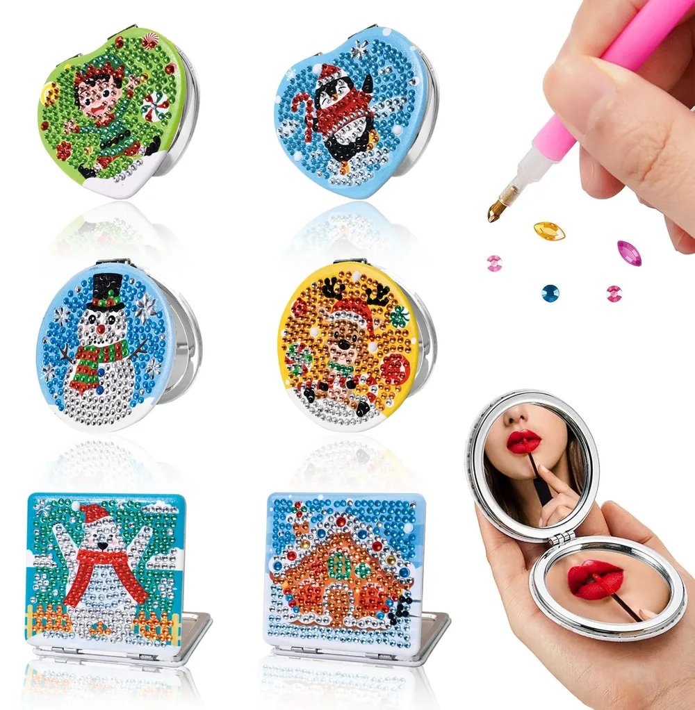 Diamond Painting Set kleiner Spiegel Weihnachtsmuster PU Leder Geschenk
