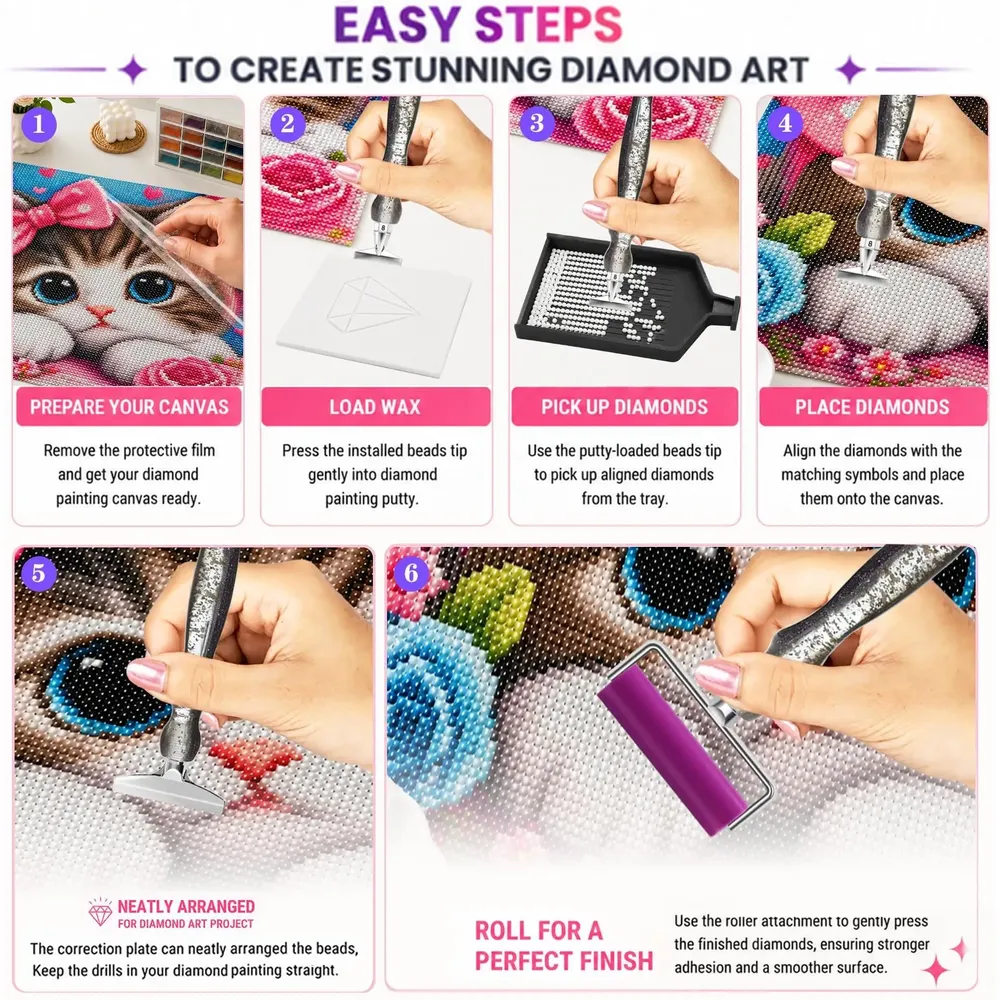 Diamond Painting Stiftset mit Rollwerkzeug und Tablett
