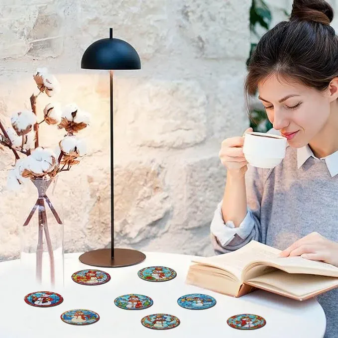 Diamond Painting Untersetzer 8 Stück Schneemann Muster Kristall Verzierungen