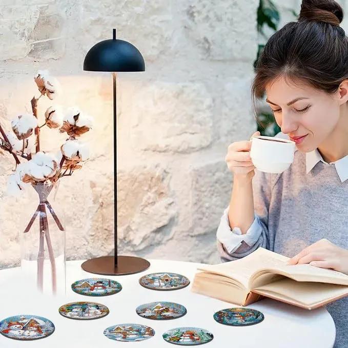 Diamond Painting Untersetzer 8 Stück Schneemann Muster Kristall Verzierungen