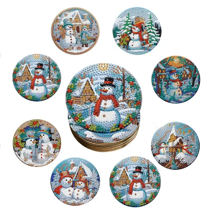 Diamond Painting Untersetzer 8 Stück Schneemann Muster Kristall Verzierungen