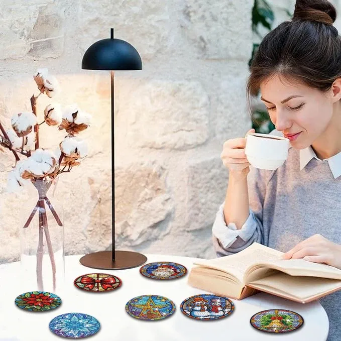 Diamond Painting Untersetzer 8 Stück Schneemann Muster Kristall Verzierungen