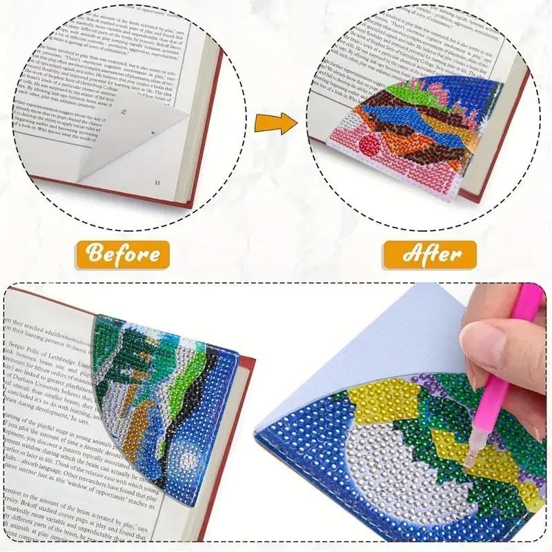 DIY Dekoration Diamantmalerei Lesezeichen PU Leder Ecklesezeichen