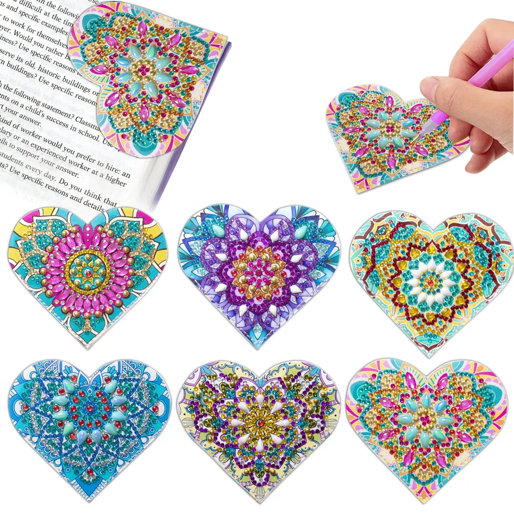 DIY Herz Diamant Kunst Ecke Lesezeichen PU Leder Kristall Strass