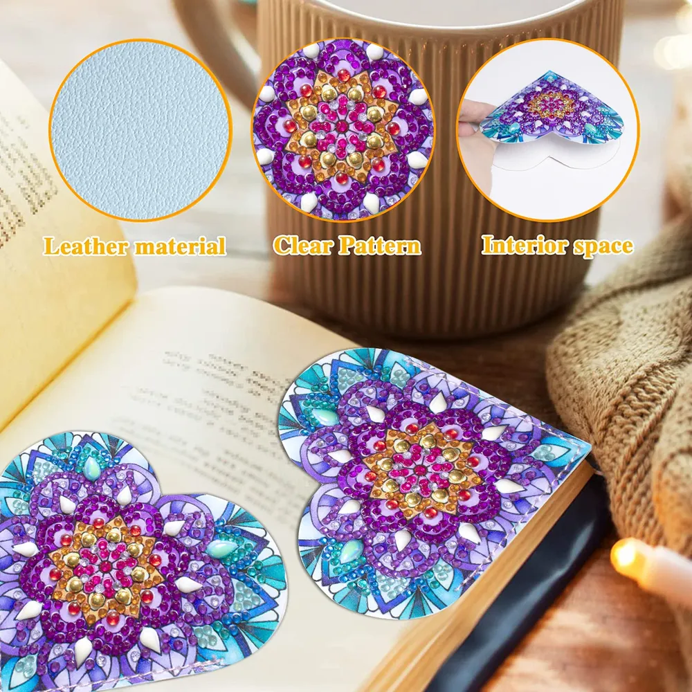 DIY Herz Diamant Kunst Ecke Lesezeichen PU Leder Kristall Strass
