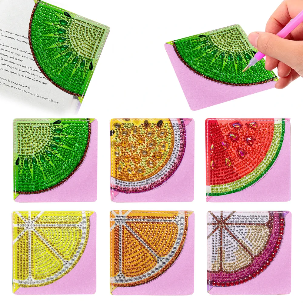 DIY Herz Diamant Kunst Ecke Lesezeichen PU Leder Kristall Strass