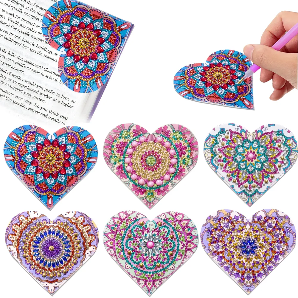 DIY Herz Diamant Kunst Ecke Lesezeichen PU Leder Kristall Strass