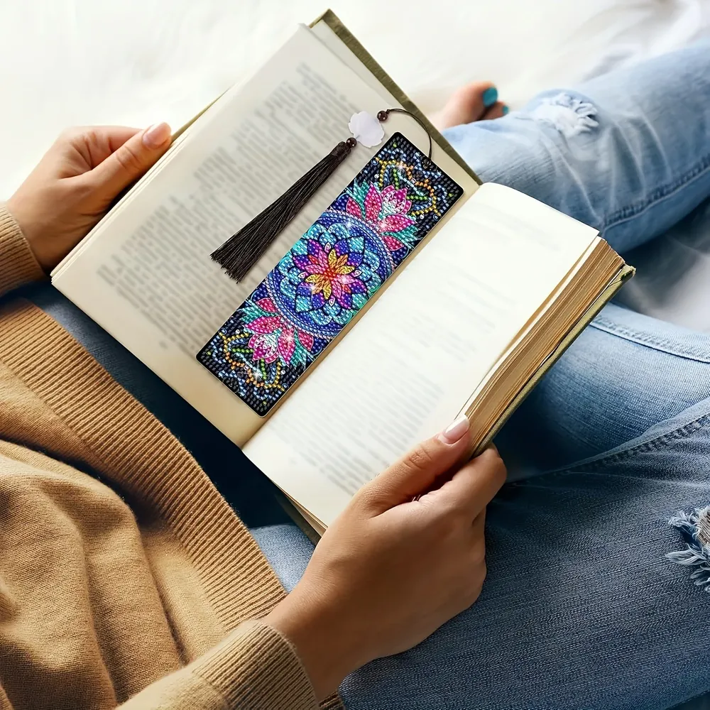 DIY Lotus Diamantmalerei Lesezeichen Set mit Anhängern
