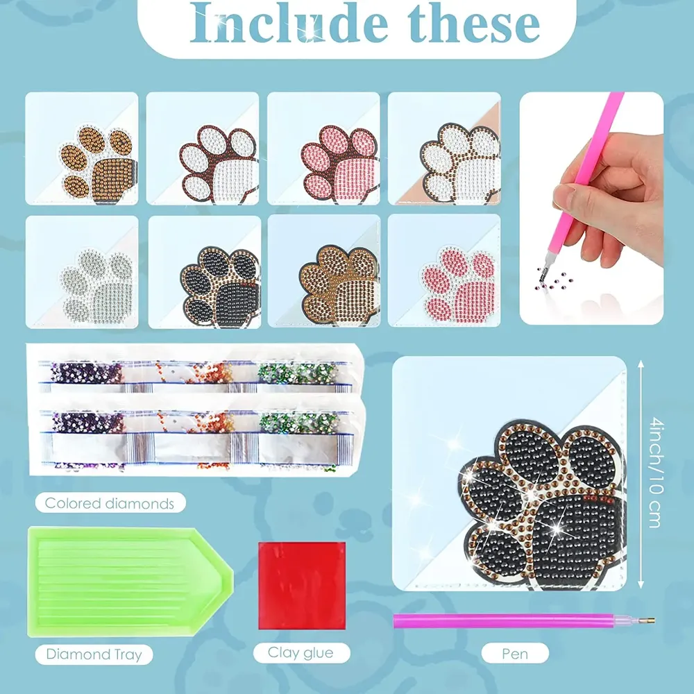 DIY Pfote Diamant Malerei Lesezeichen Ecke PU Leder Kristall Strass