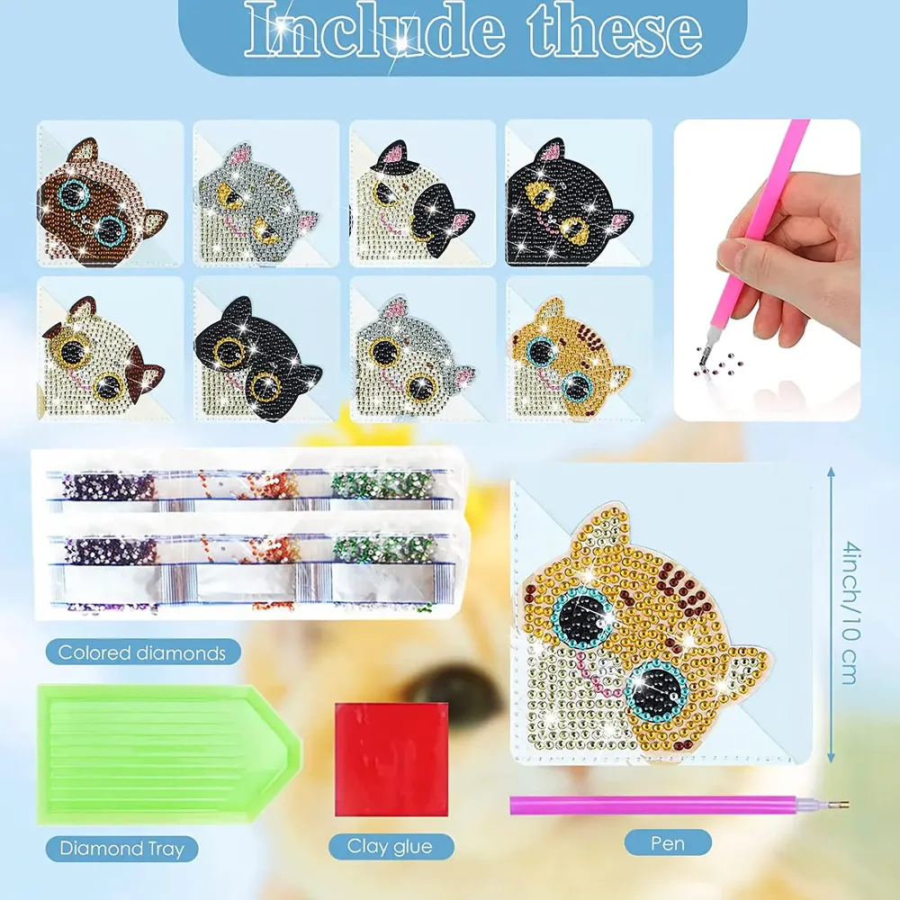 DIY Pfote Diamant Malerei Lesezeichen Ecke PU Leder Kristall Strass