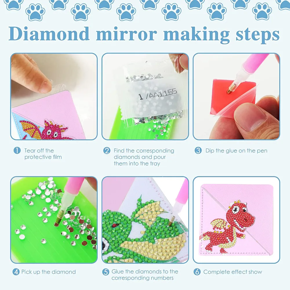 DIY Pfote Diamant Malerei Lesezeichen Ecke PU Leder Kristall Strass