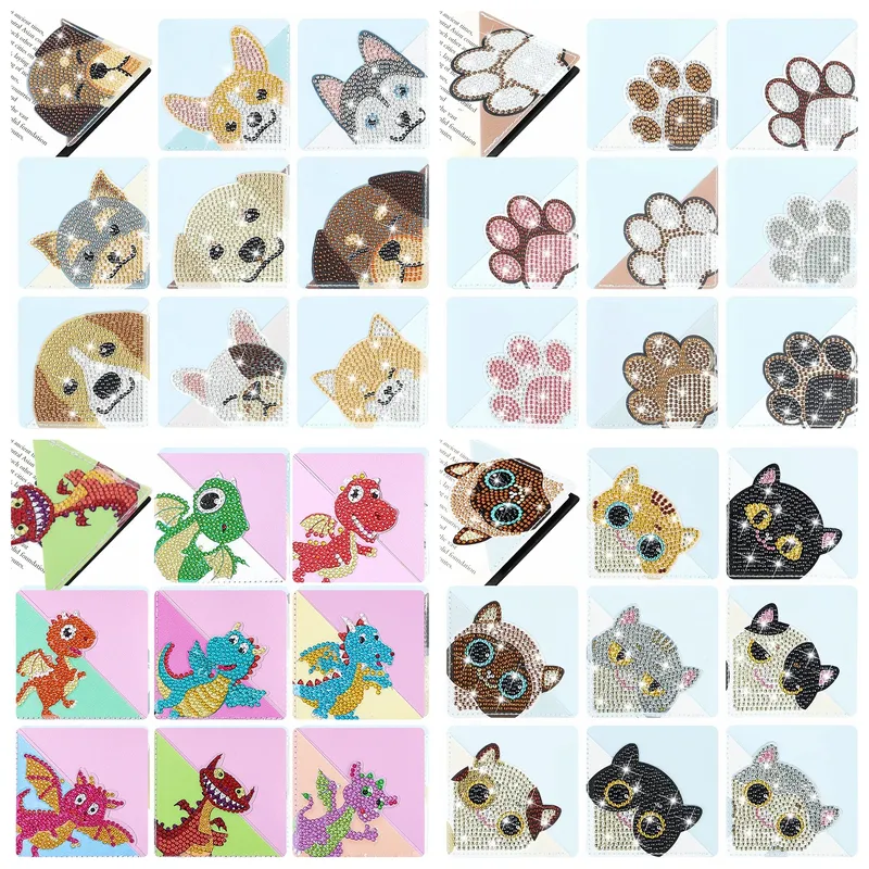 DIY Pfote Diamant Malerei Lesezeichen Ecke PU Leder Kristall Strass
