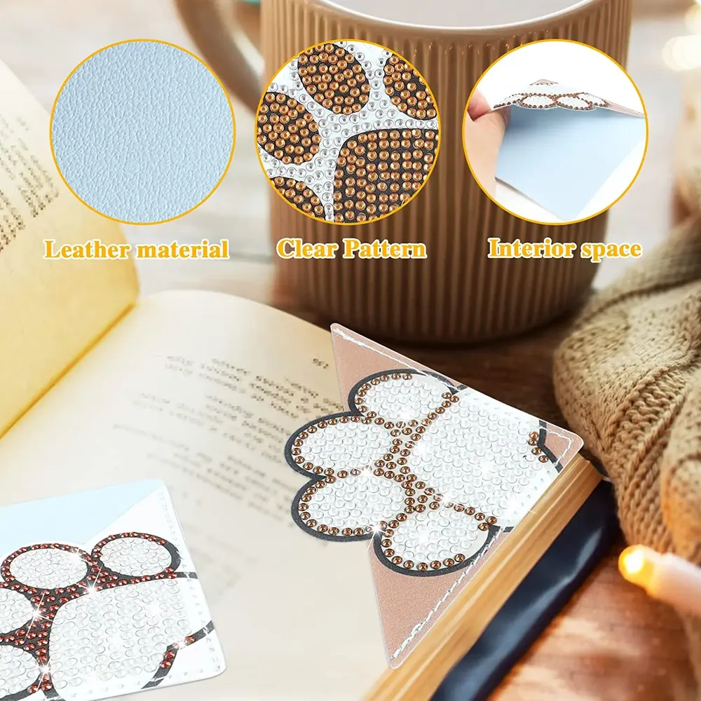 DIY Pfote Diamant Malerei Lesezeichen Ecke PU Leder Kristall Strass