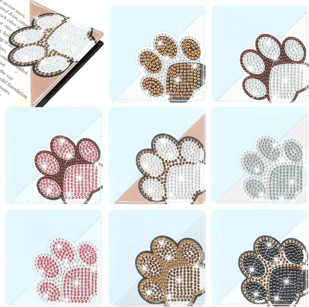 DIY Pfote Diamant Malerei Lesezeichen Ecke PU Leder Kristall Strass