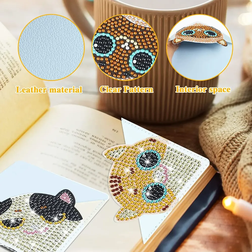 DIY Pfote Diamant Malerei Lesezeichen Ecke PU Leder Kristall Strass