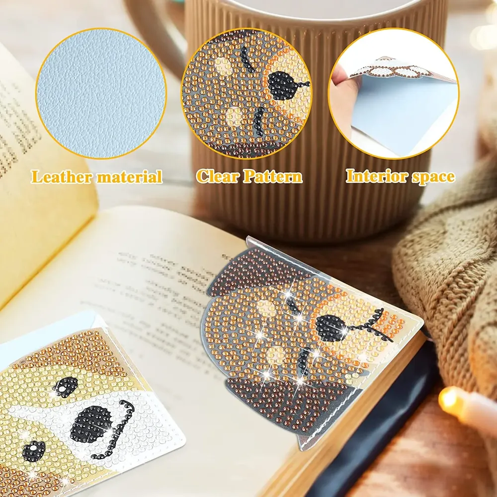 DIY Pfote Diamant Malerei Lesezeichen Ecke PU Leder Kristall Strass