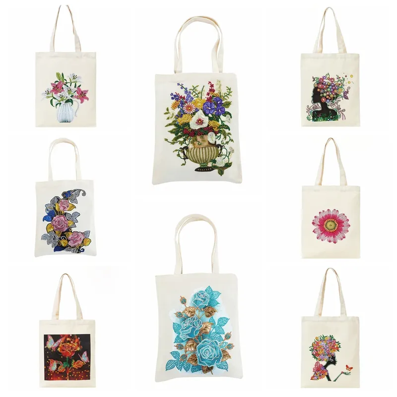 Einkaufstasche Diamantmalerei Blumen Kristall Strass Handtasche