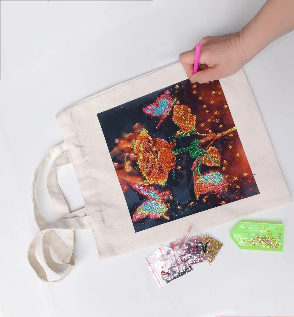 Einkaufstasche Diamantmalerei Blumen Kristall Strass Handtasche