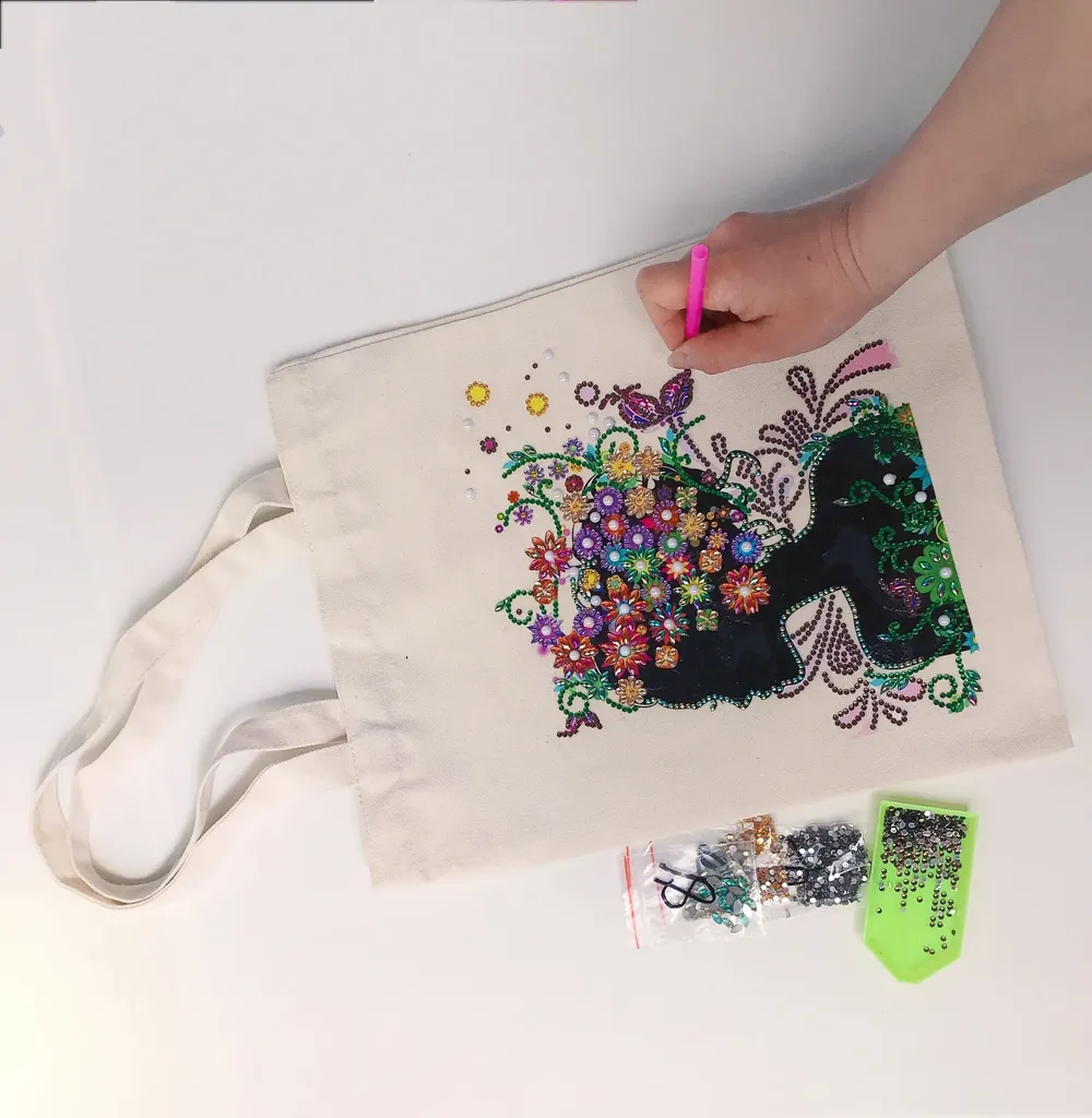 Einkaufstasche Diamantmalerei Blumen Kristall Strass Handtasche