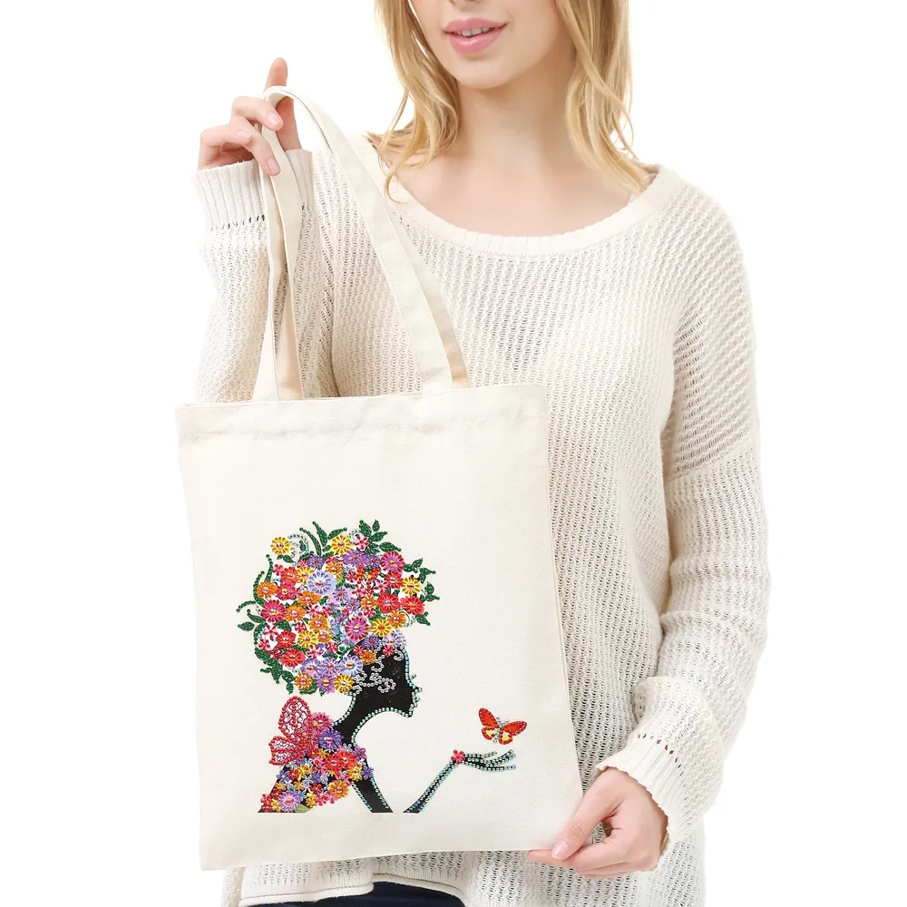 Einkaufstasche Diamantmalerei Blumen Kristall Strass Handtasche