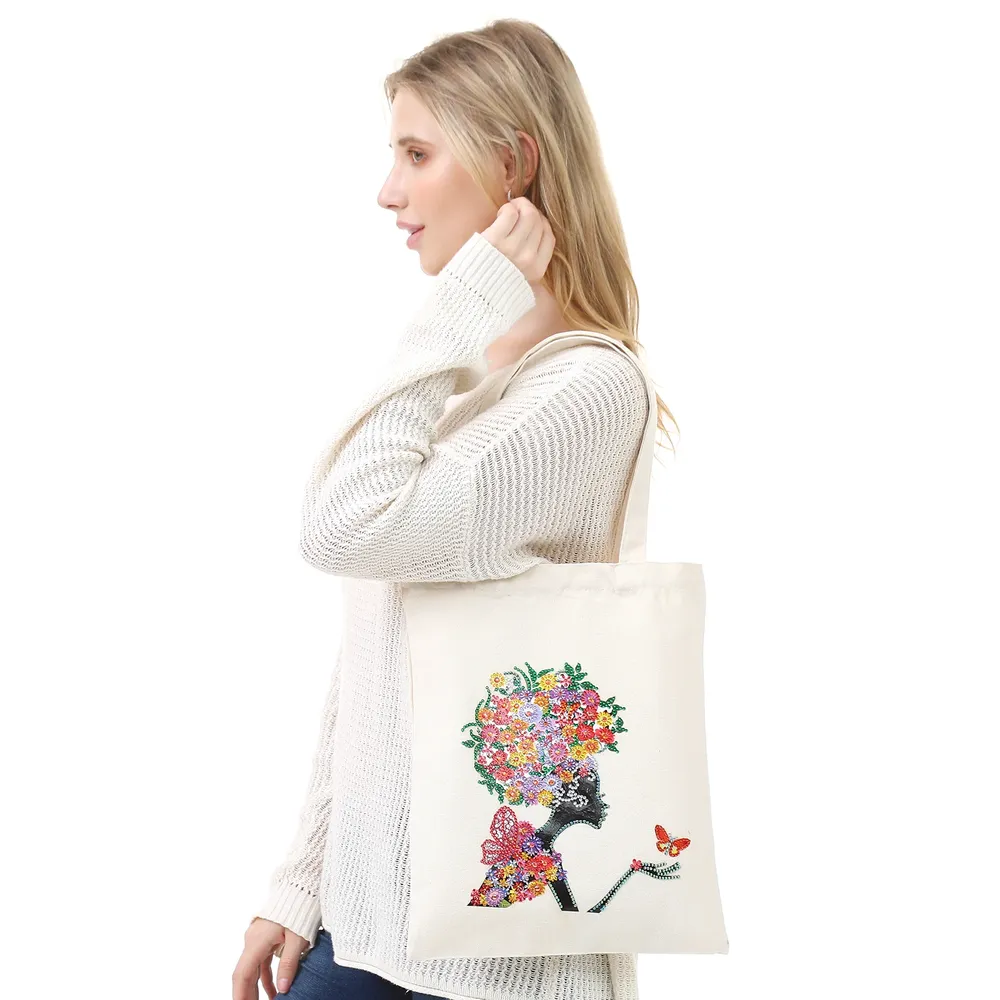Einkaufstasche Diamantmalerei Blumen Kristall Strass Handtasche