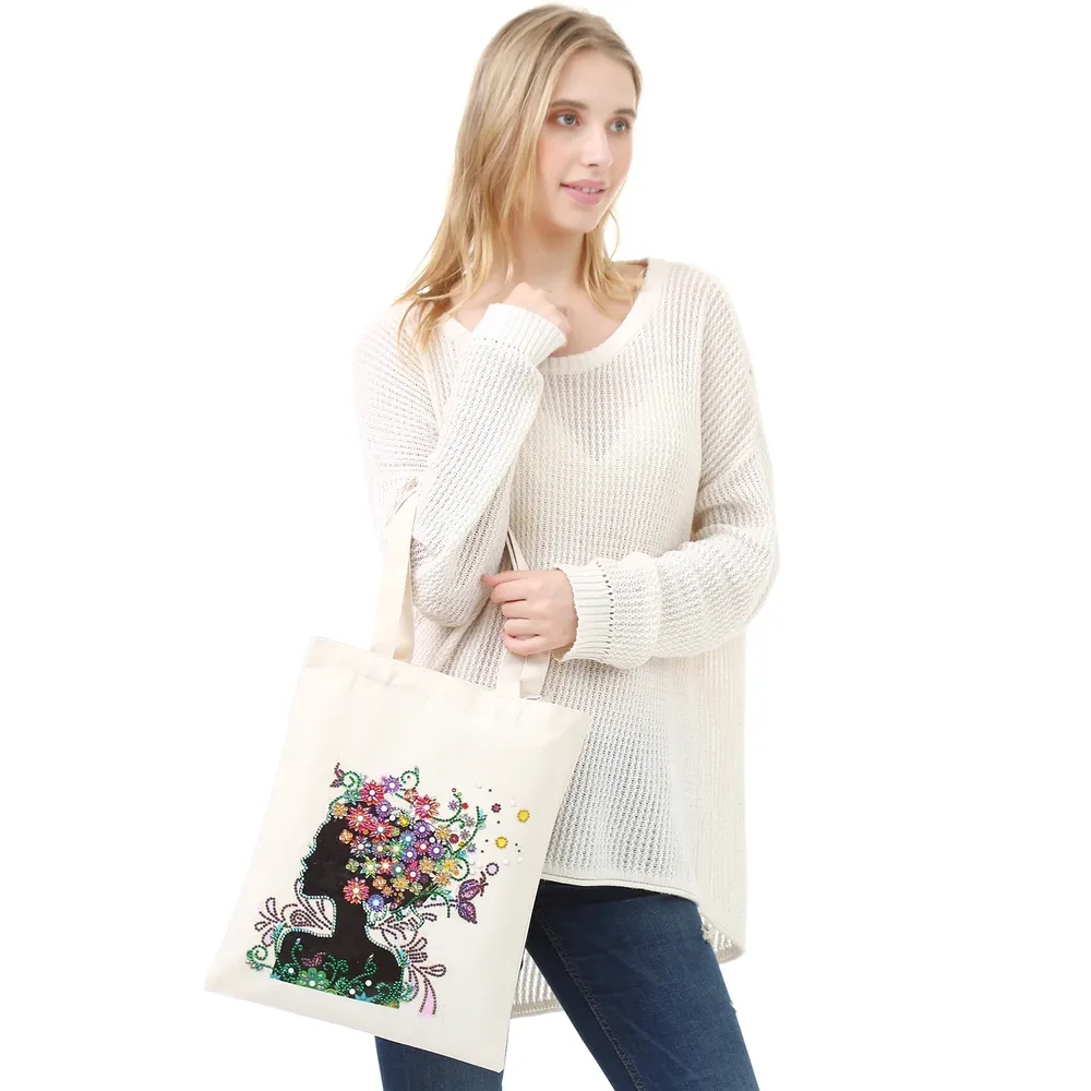 Einkaufstasche Diamantmalerei Blumen Kristall Strass Handtasche