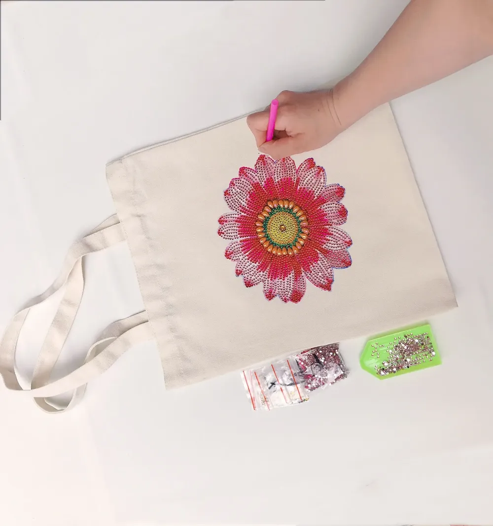 Einkaufstasche Diamantmalerei Blumen Kristall Strass Handtasche
