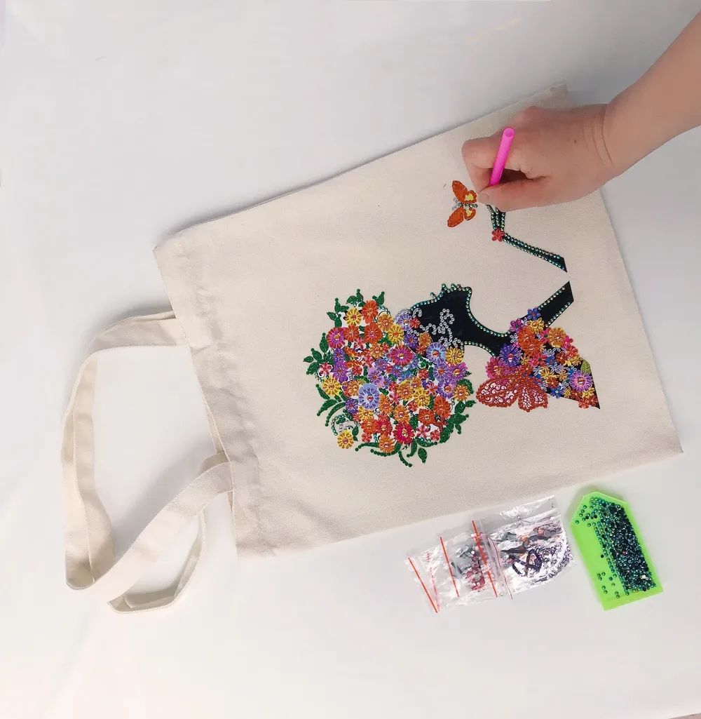 Einkaufstasche Diamantmalerei Blumen Kristall Strass Handtasche