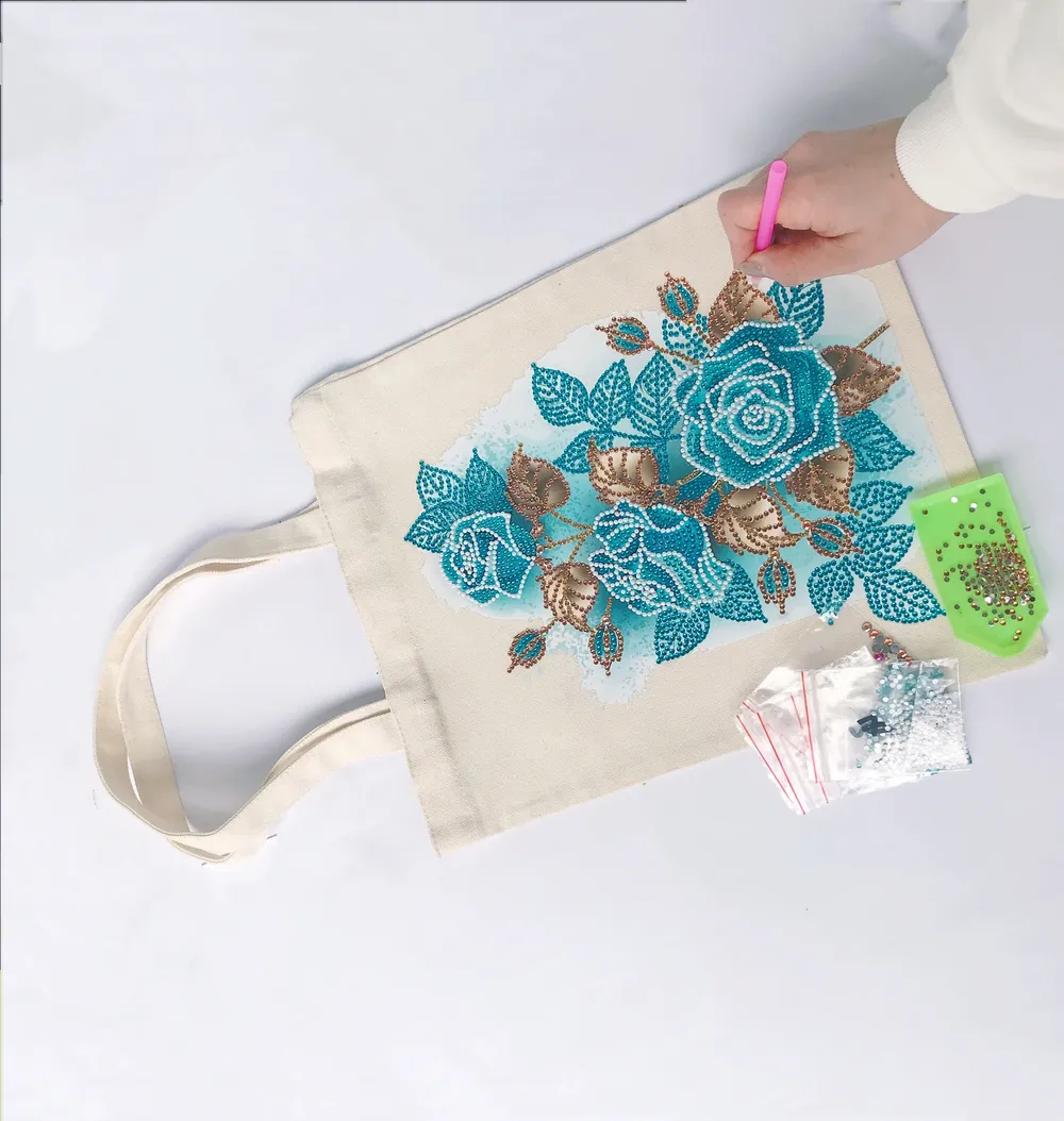 Einkaufstasche Diamantmalerei Blumen Kristall Strass Handtasche