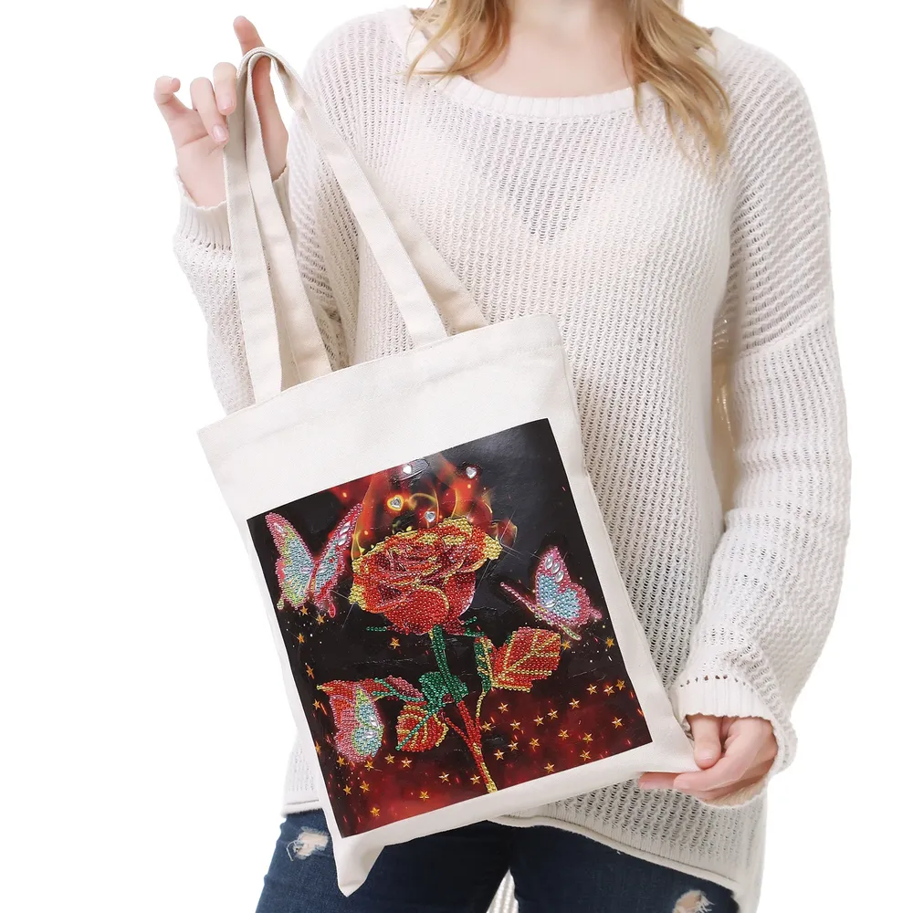 Einkaufstasche Diamantmalerei Blumen Kristall Strass Handtasche