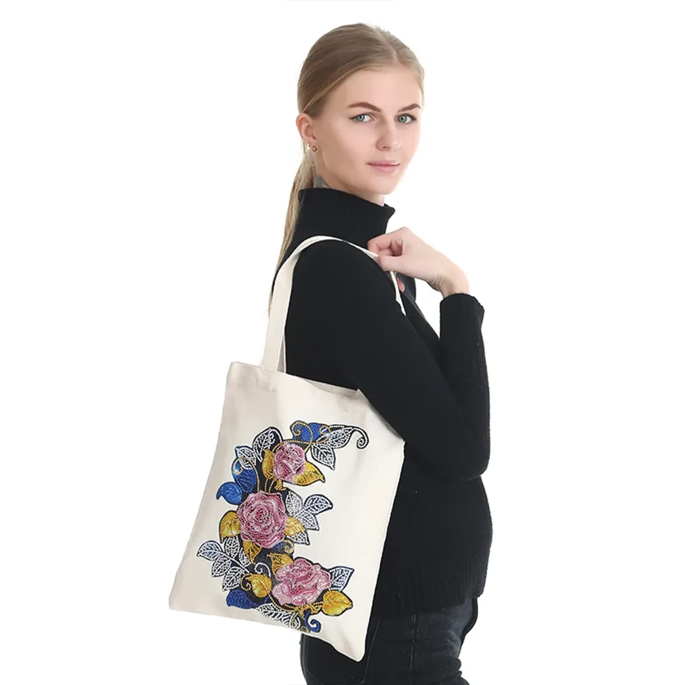 Einkaufstasche Diamantmalerei Blumen Kristall Strass Handtasche