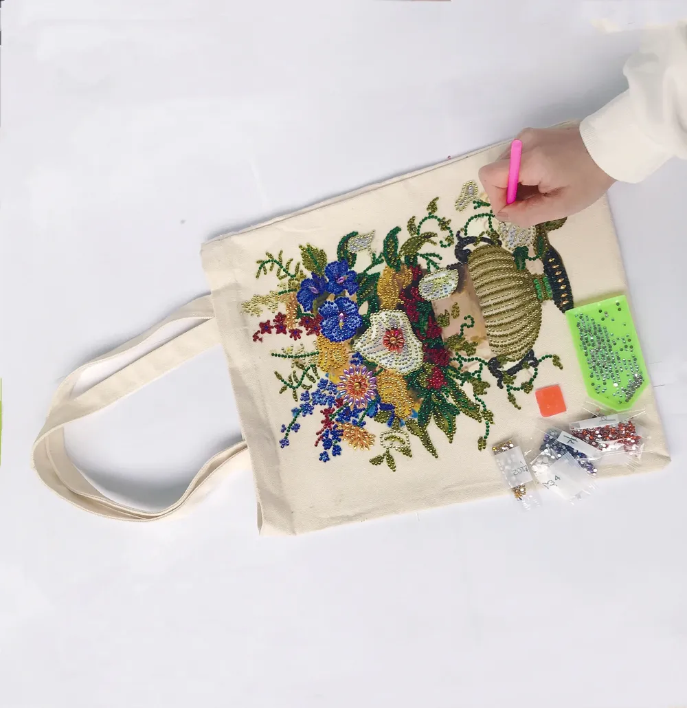 Einkaufstasche Diamantmalerei Blumen Kristall Strass Handtasche