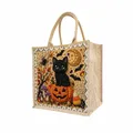 Einkaufstasche Diamantmalerei Halloween Katze Kürbis Jute – Farbe 28x28x14cm