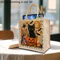 Einkaufstasche Diamantmalerei Halloween Katze Kürbis Jute – 3