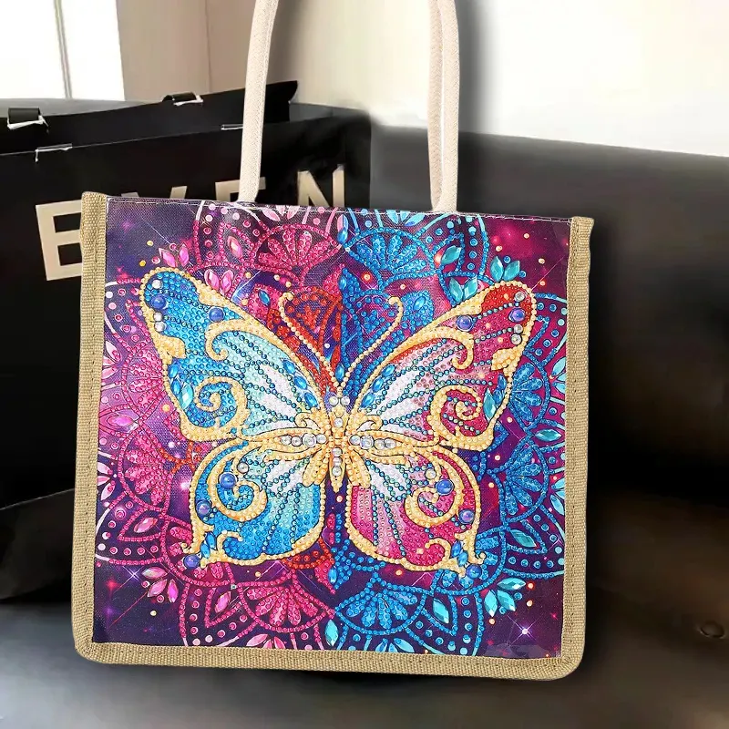 Einkaufstasche Diamantmalerei Schmetterling Kristall Strass Leinentasche