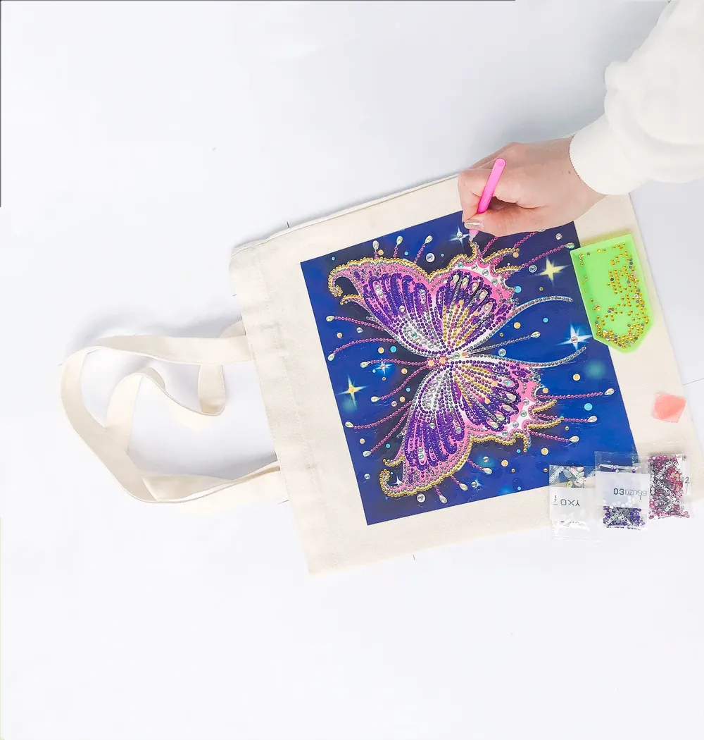Einkaufstasche Diamantmalerei Schmetterling Kristall Strass Handtasche