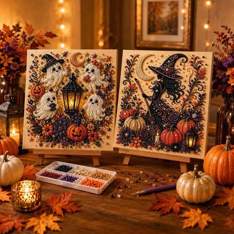 Halloween Geister Kürbis 3D Perlen Kunst DIY Set für Erwachsene