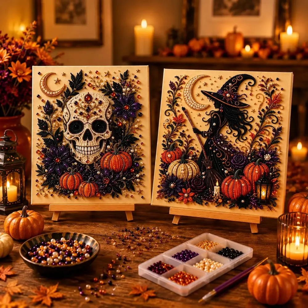 Halloween Geister Kürbis 3D Perlen Kunst DIY Set für Erwachsene
