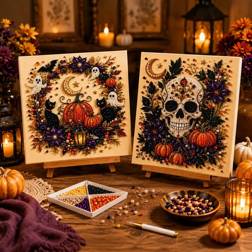 Halloween Geister Kürbis 3D Perlen Kunst DIY Set für Erwachsene