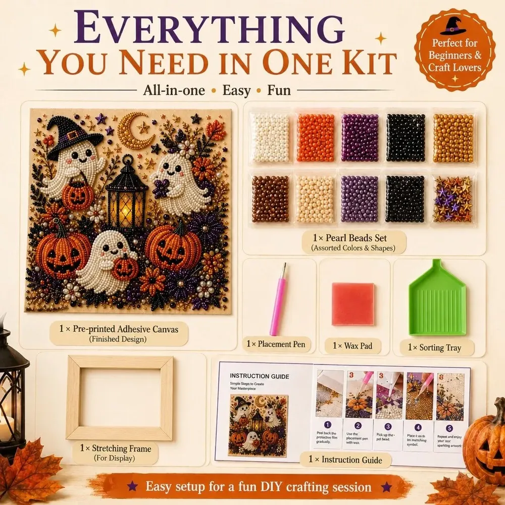Halloween Geister Kürbis 3D Perlen Kunst DIY Set für Erwachsene