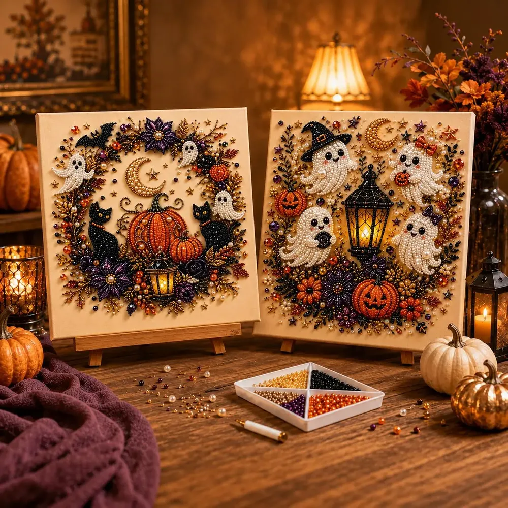 Halloween Geister Kürbis 3D Perlen Kunst DIY Set für Erwachsene