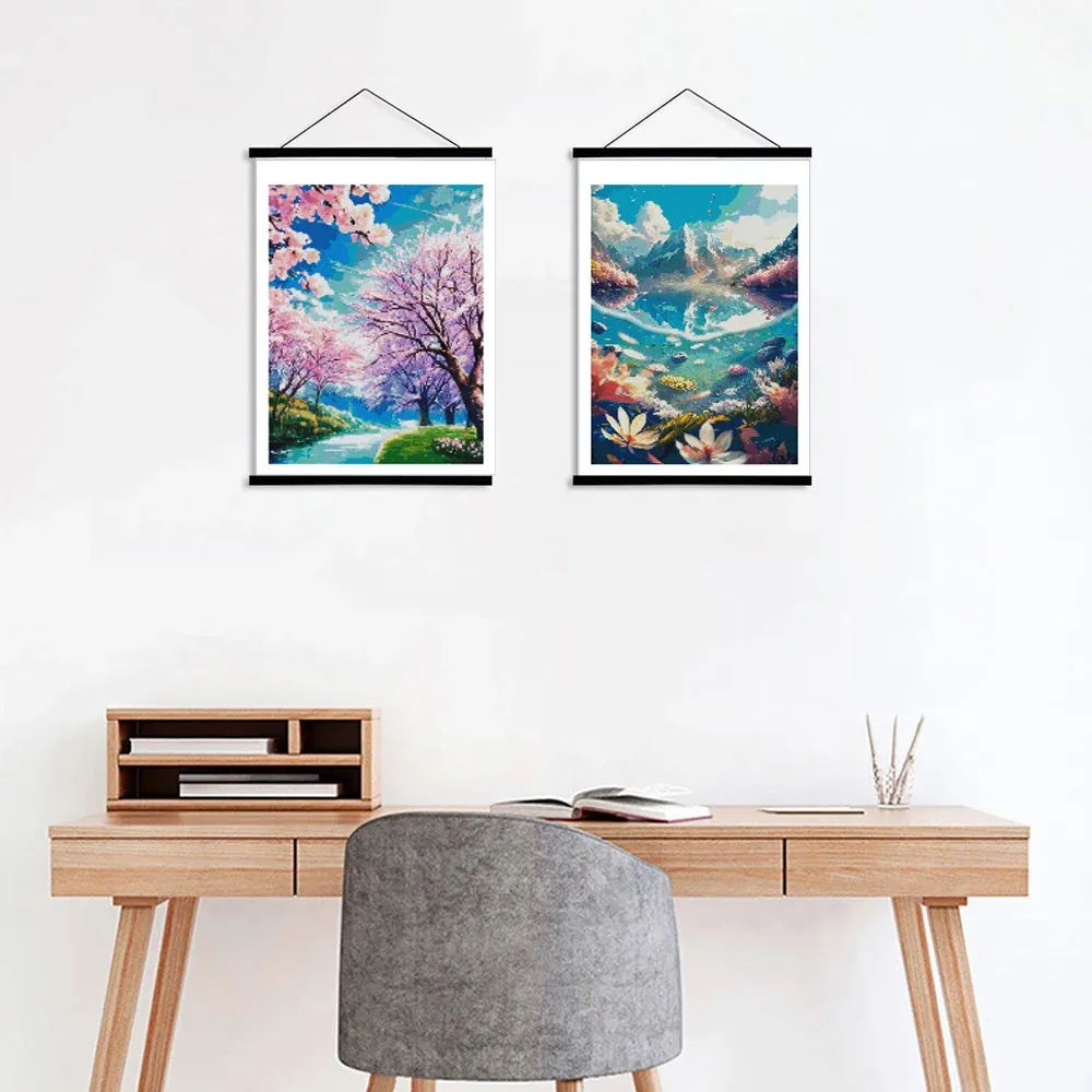 Holzrahmen Diamantmalerei Poster für Leinwanddruck Teakholz
